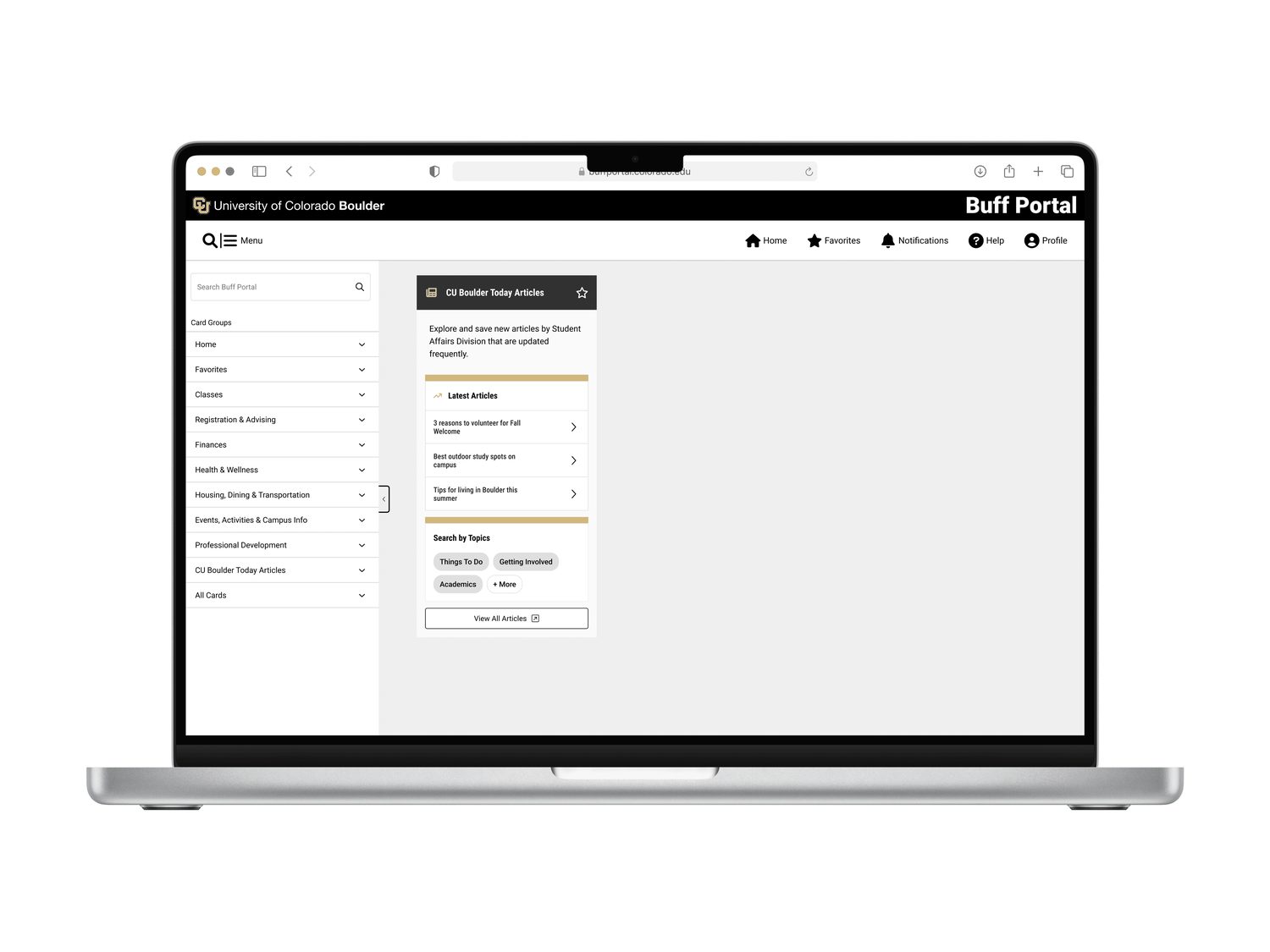 Buff Portal dashboard with its modular card based layout.